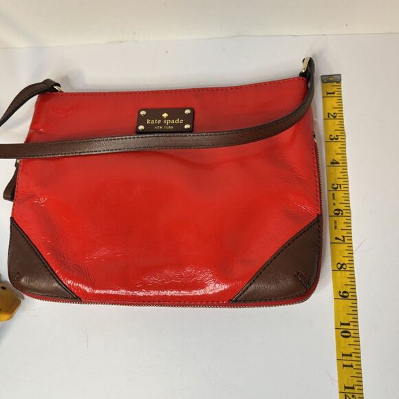 Kate Spade Red Patent Leather Zip Crossbody Bag Purse Adjustable Designer - Picture 10 of 10